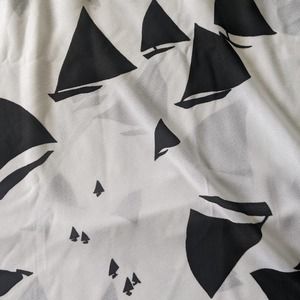 Vintage 1970's Black & White Sail Boat Print Novelty Fabric Synthetic Blend
